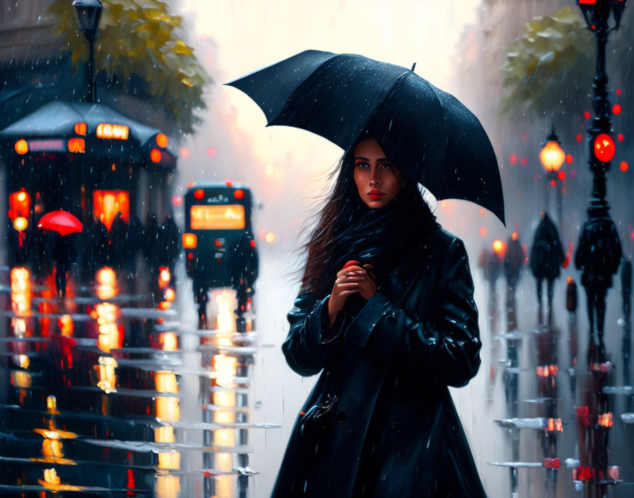 Walking woman in rain.