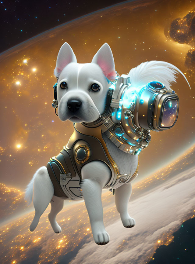 cute futuristic cyber dog in space