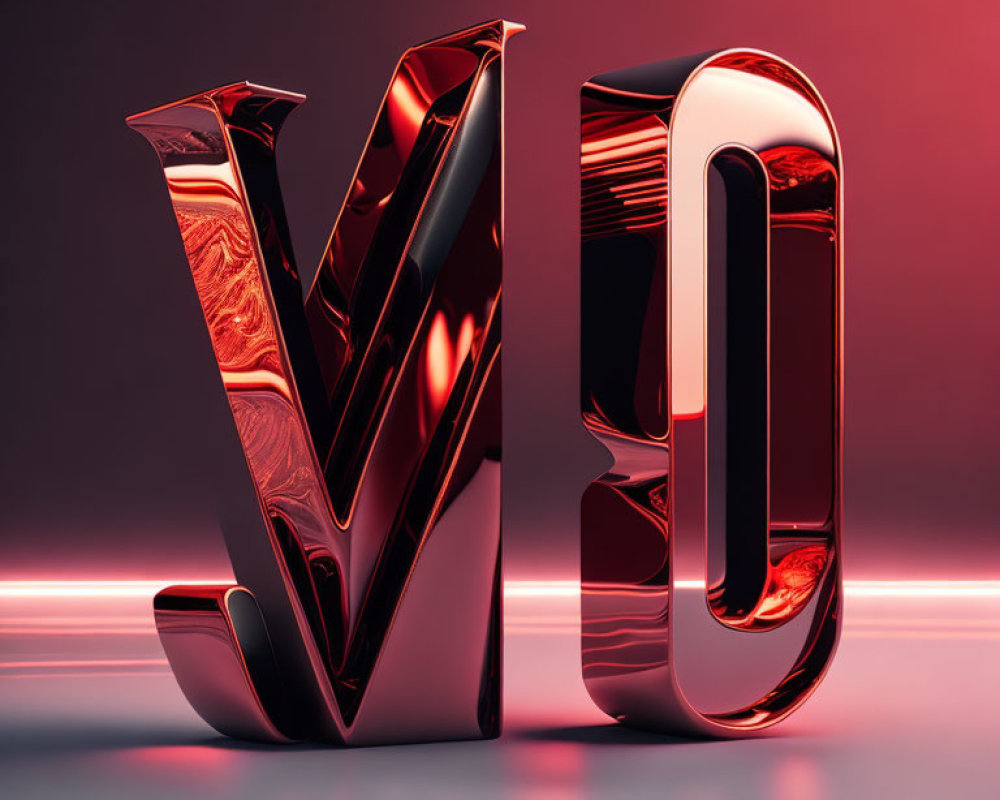 3D-rendered metallic red "VO" letters on gradient background