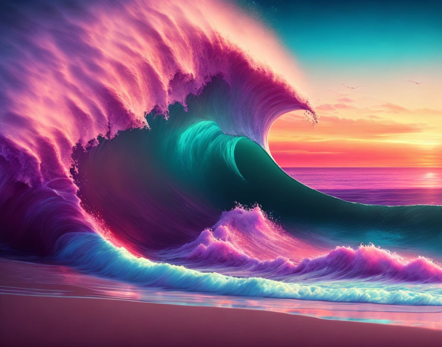 A sunset with waves