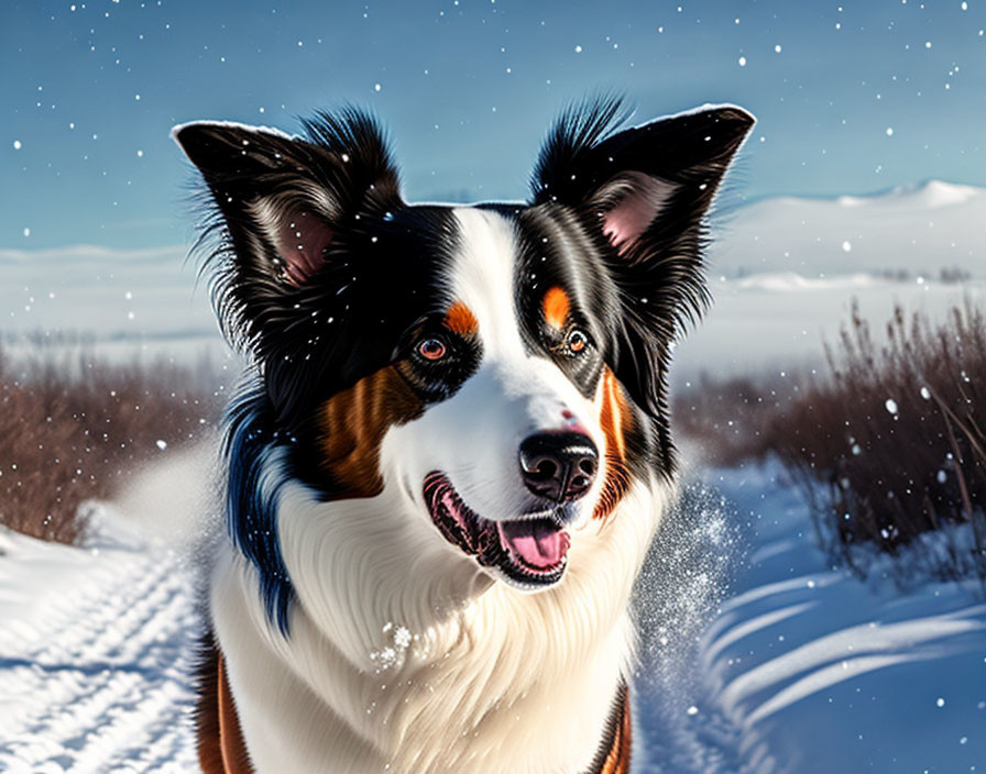 Border Collie running in the snow.