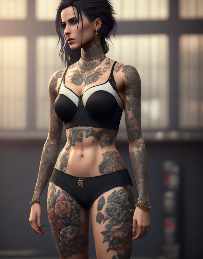 Female body with tattoos