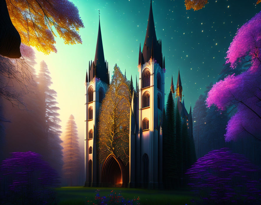 Magical church in a forest