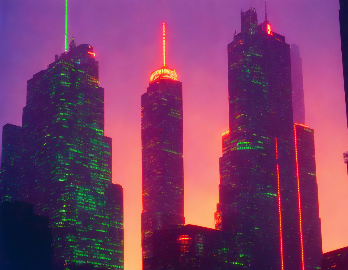 cyberpunk, city, skyscraper, neon lights, streets