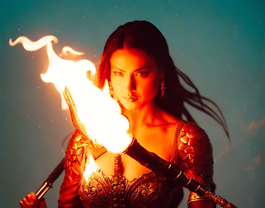 Woman and fire.