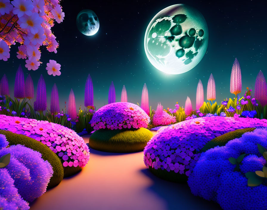 A 3D rendering of a garden blooming with flowers u