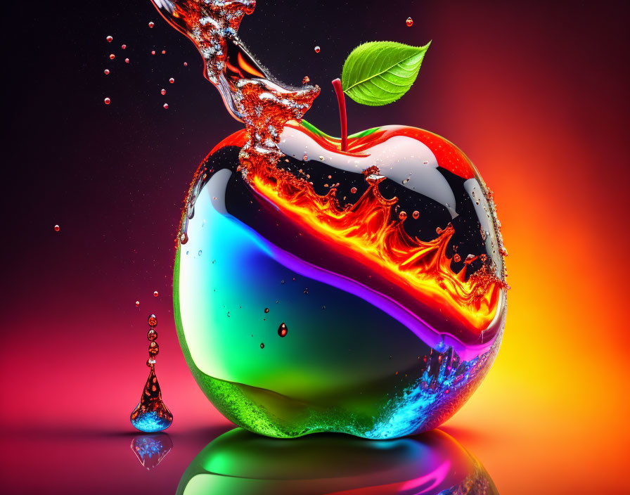 glass apple with lava and tiny volcano inside, Hyp