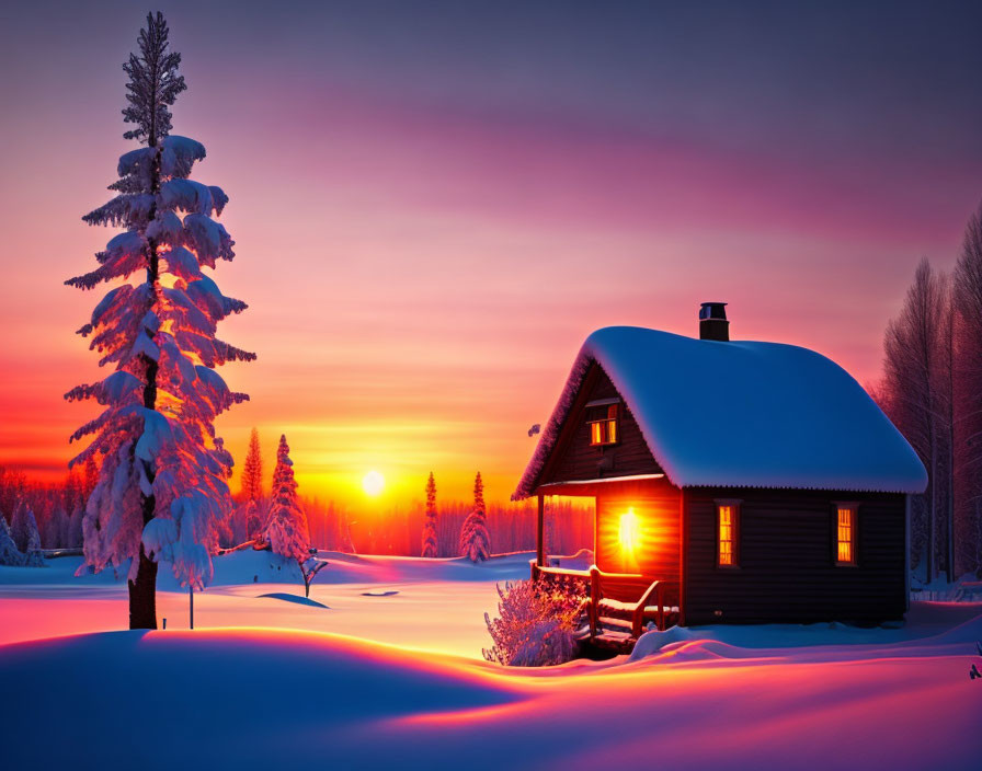 Snow with a pretty sunset