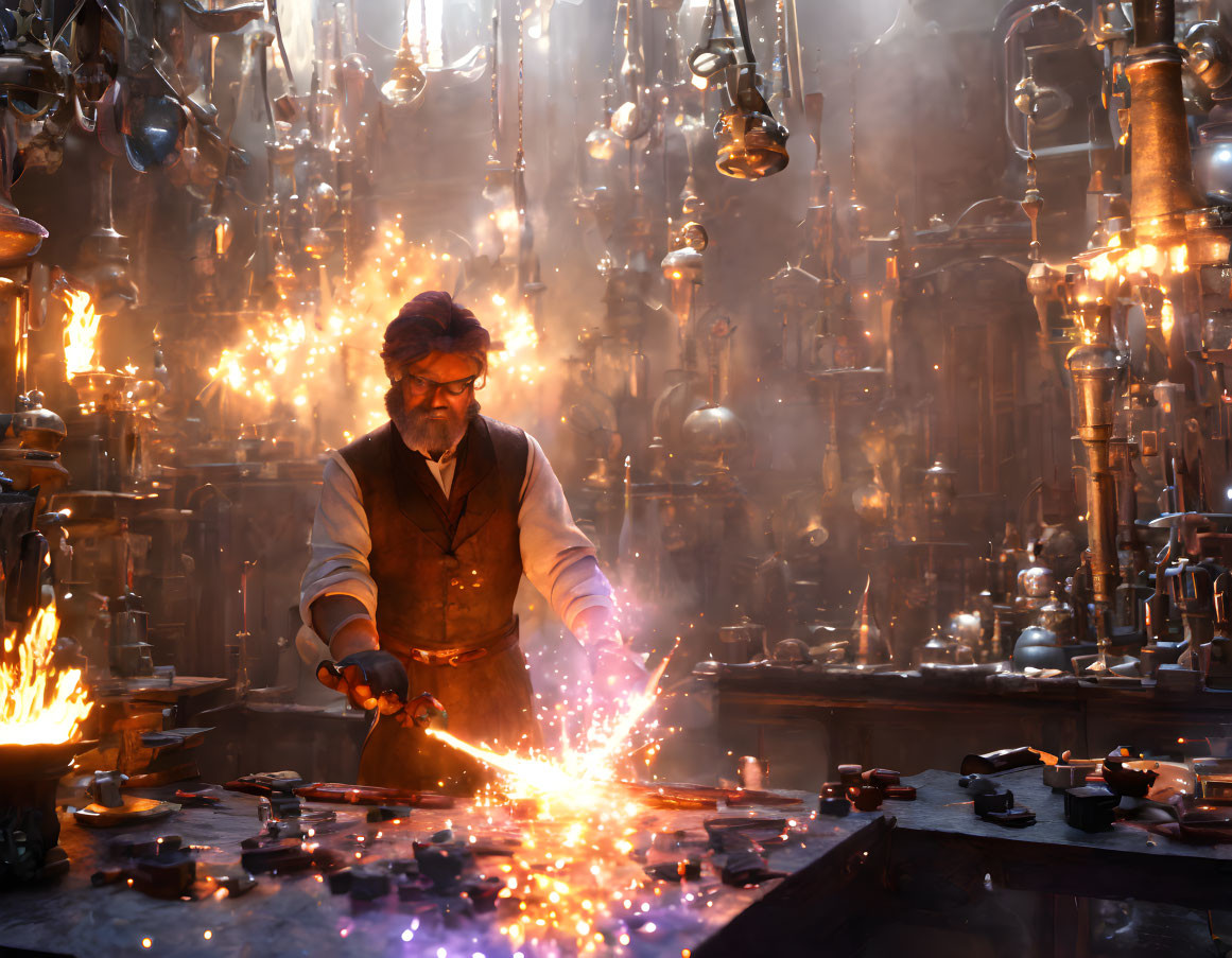 Legendary tech wizard in his metal workshop