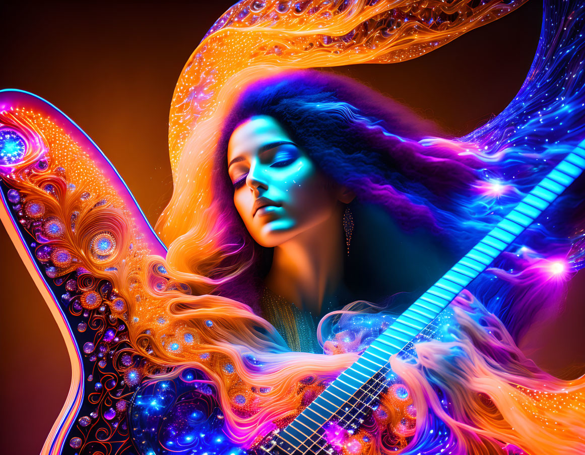 Female guitarist with an electric guitar