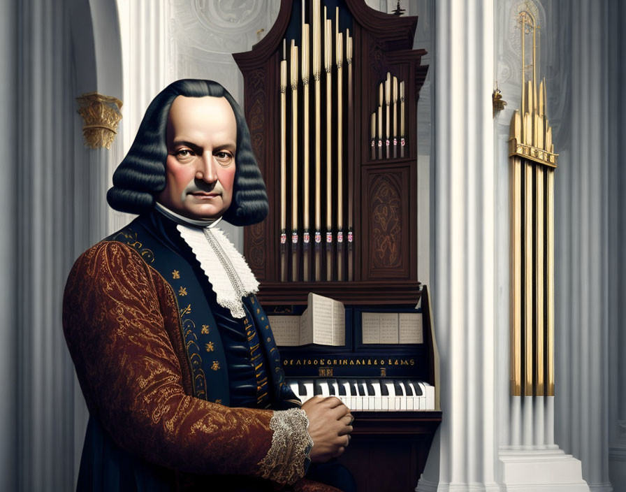 Bach portrait and his organ