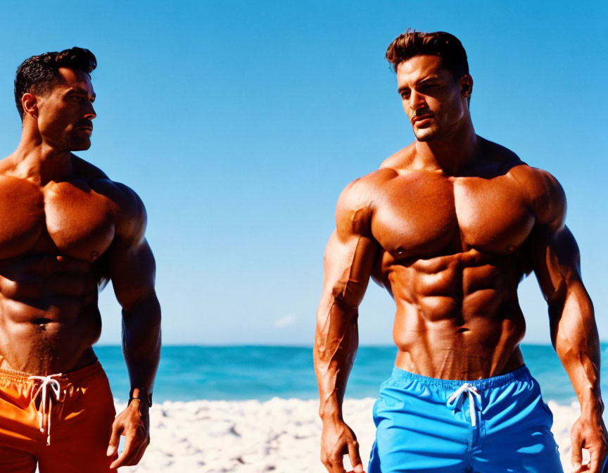 Two men in sunny beach