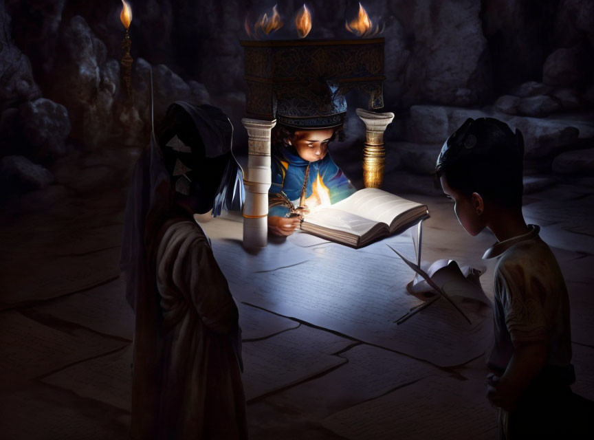 A Jewish boy studies Torah during a war