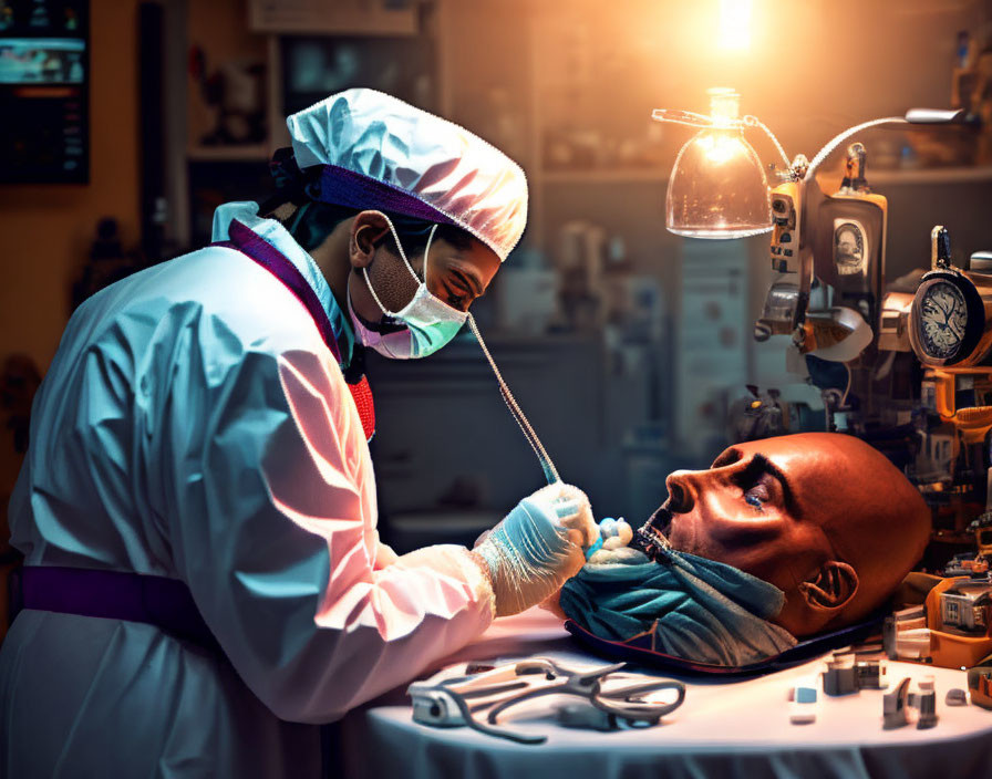 Disturbing: Doctor surgery on man's head's mouth