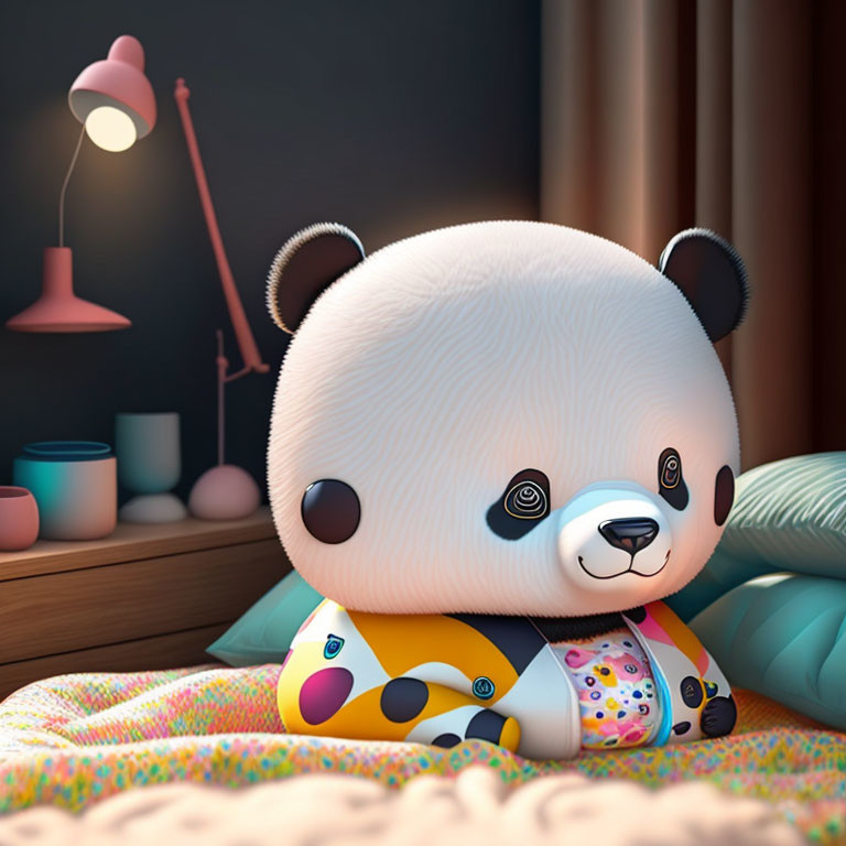   Cute panda bear in bed