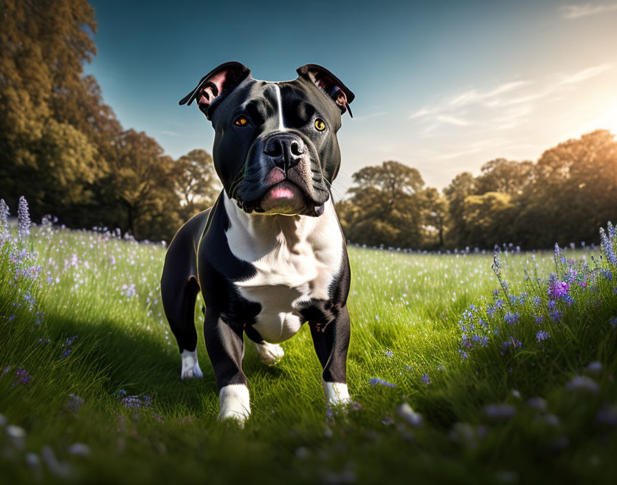 Staffordshire Bull Terrier on the meadow