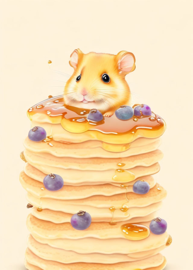 Hamster on a mountain of pancakes