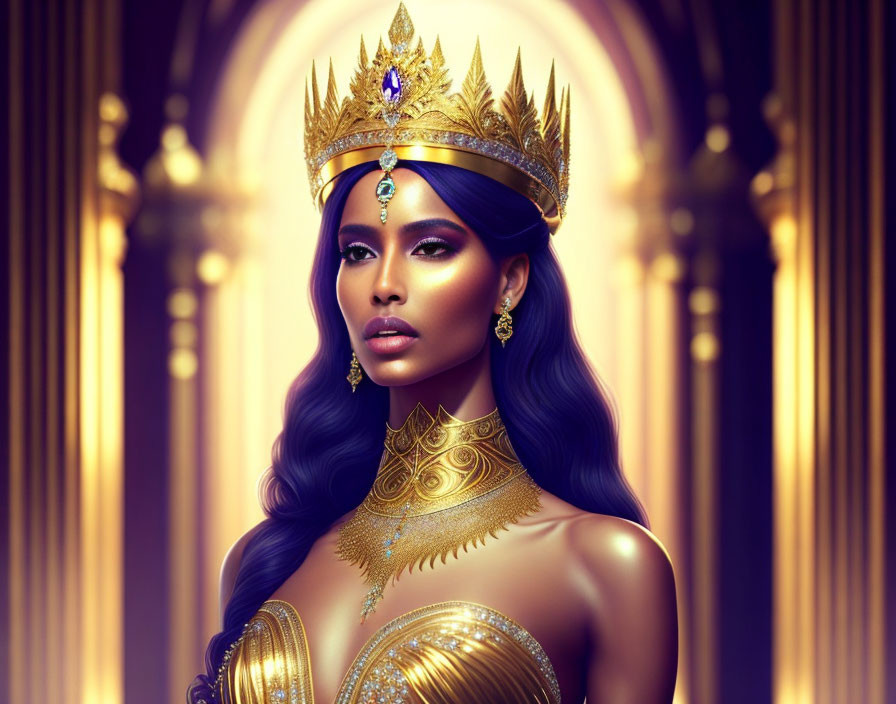 Luxurious Portrait of Regal Woman in Golden Attire