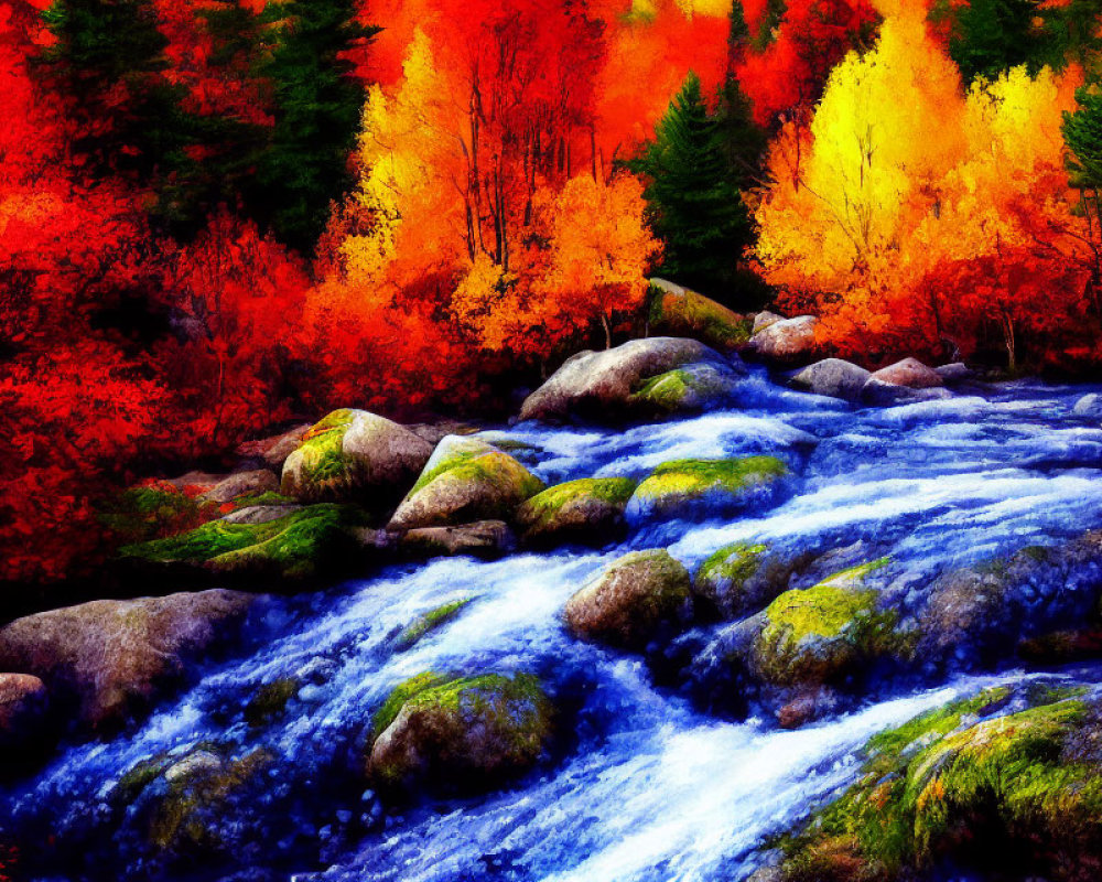 Colorful autumn foliage by rushing stream