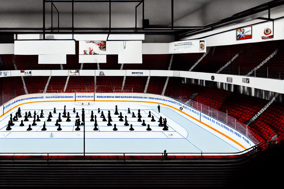 Ice Hockey Rink Transformed into Giant Chessboard with Oversized Pieces
