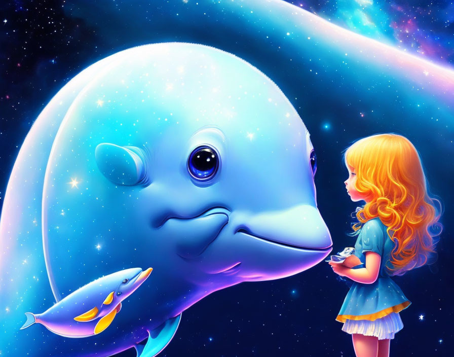   Girl and Dolphin in space