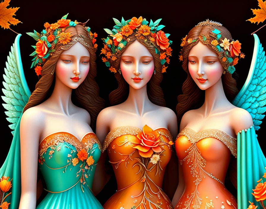 four women angels as the four seasons