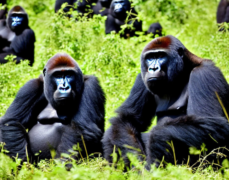 Gorillas in a Field