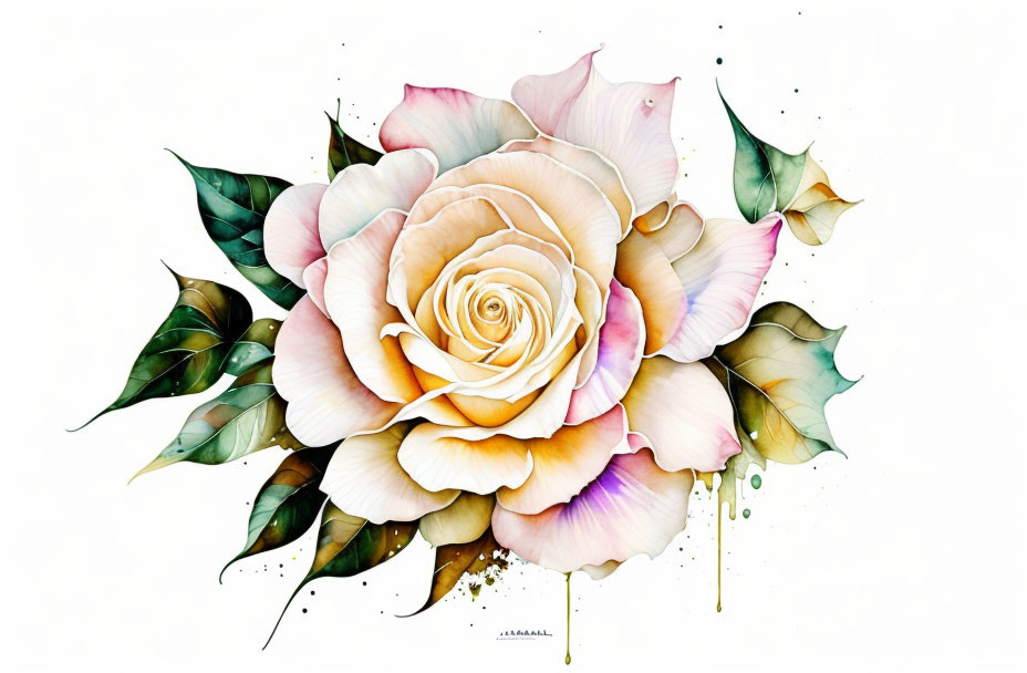 Detailed rose art with soft colors, intricate petals, and watercolor effects