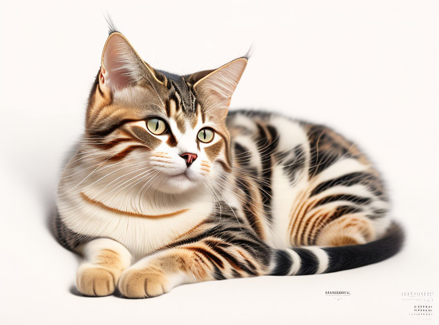 Portrait of Striped Domestic Cat with Focused Gaze on White Background