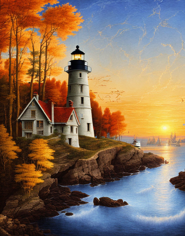 warm lighthouse in a beautiful sunrise