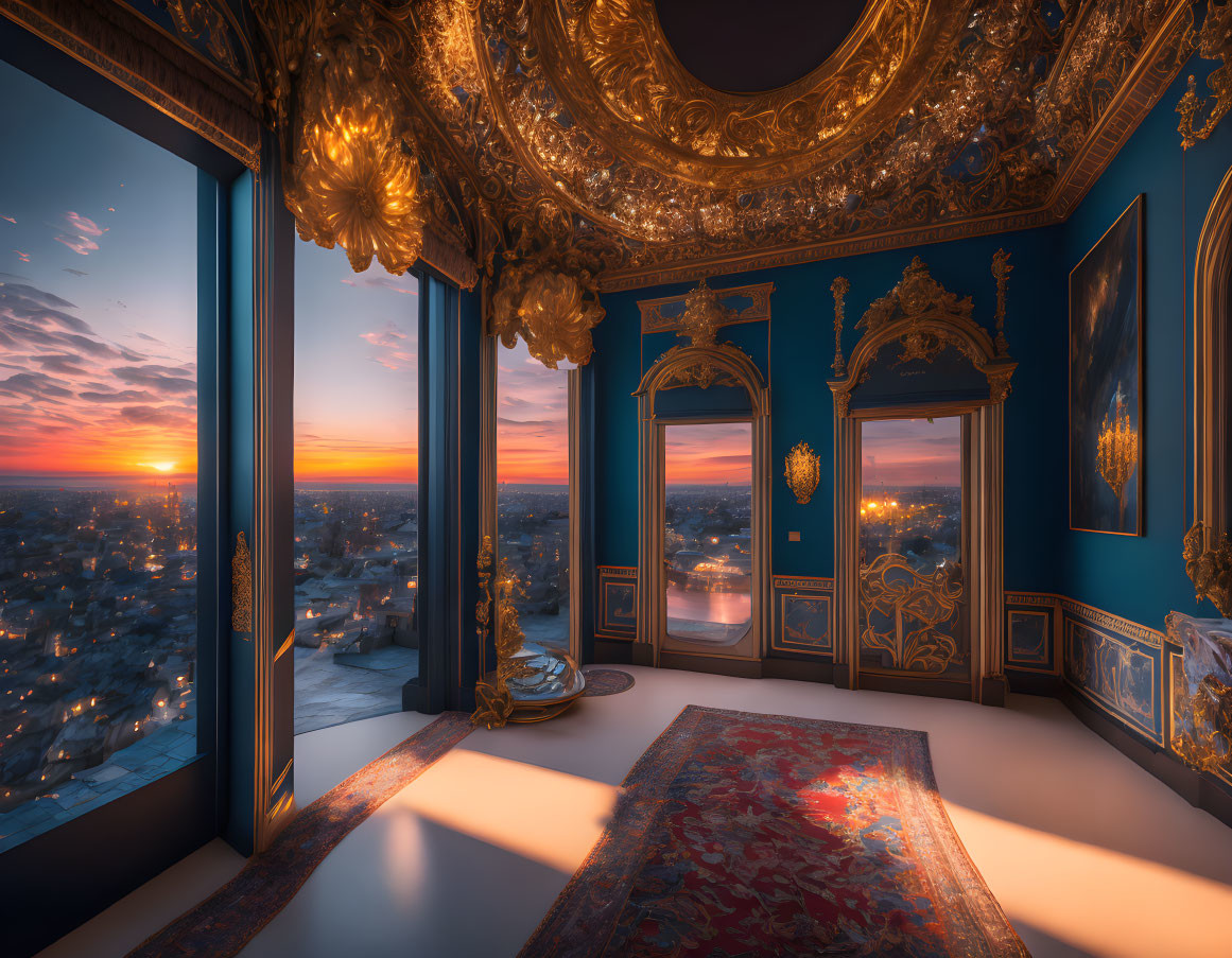 Elegant room overlooking sunset