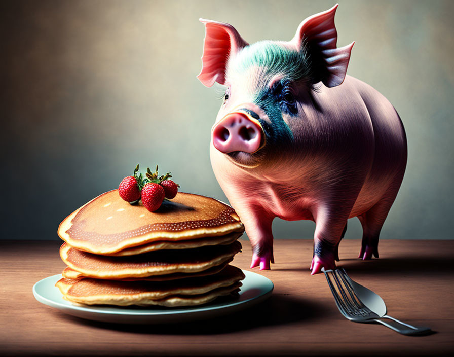 a pig with pancakes 