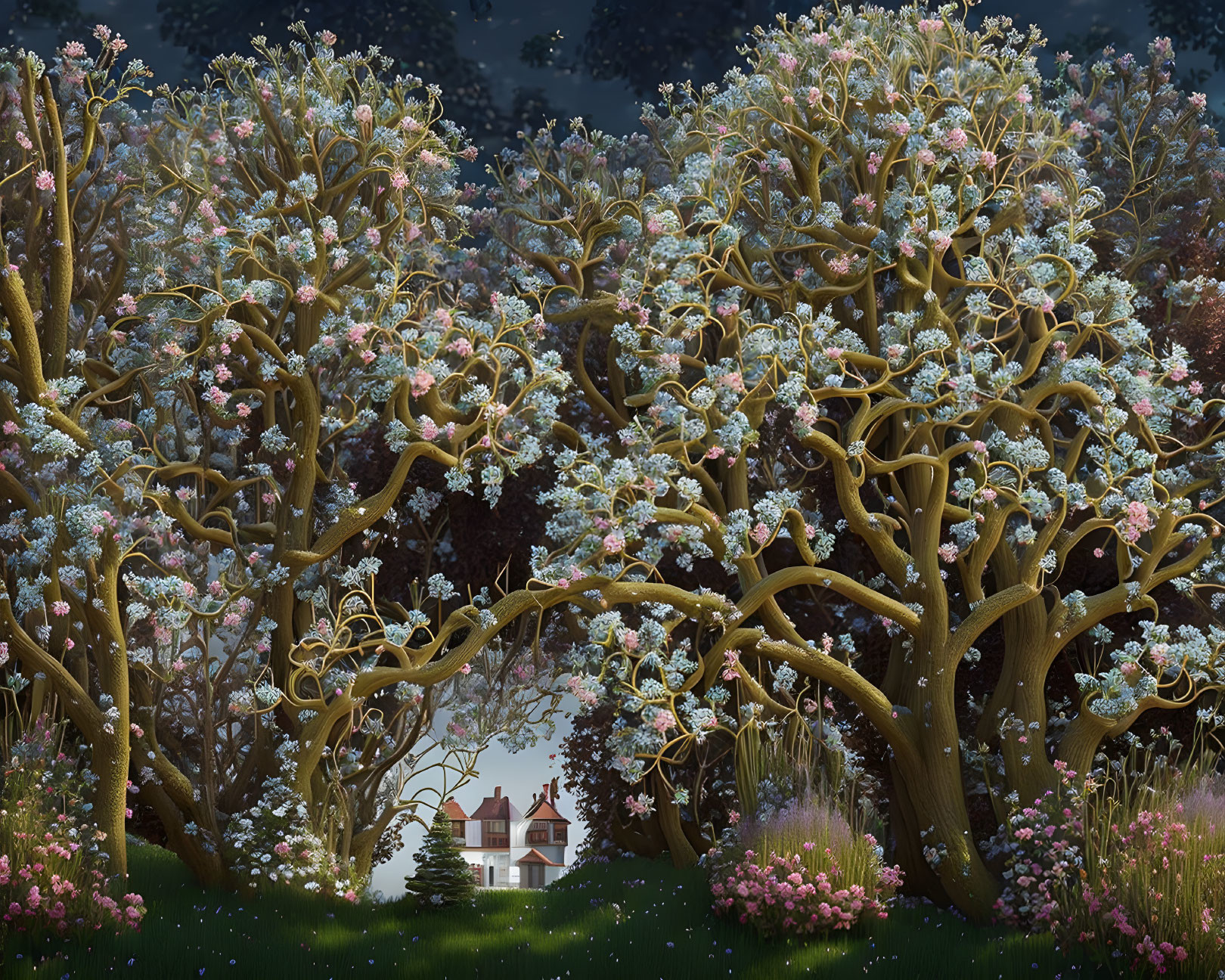 Twilight Blossoms: A Digital Art Masterpiece