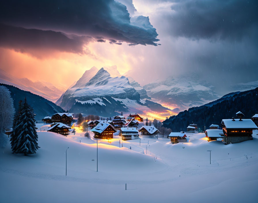 stormy winter night in Switzerland