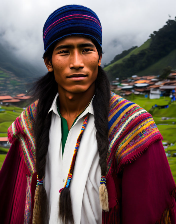 Young man from Otavalo, Ecuador traditional hair