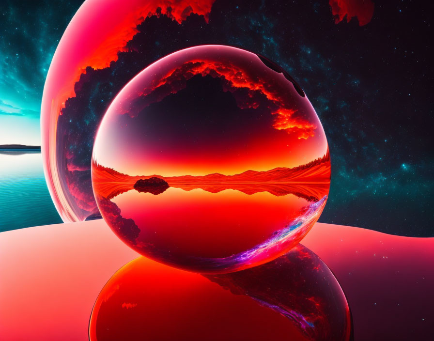 destroyed nation inside a red giant water bubble