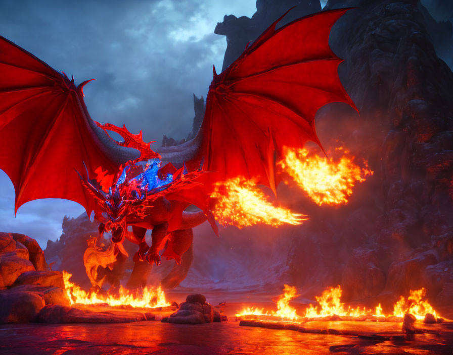 red dragon blue flames