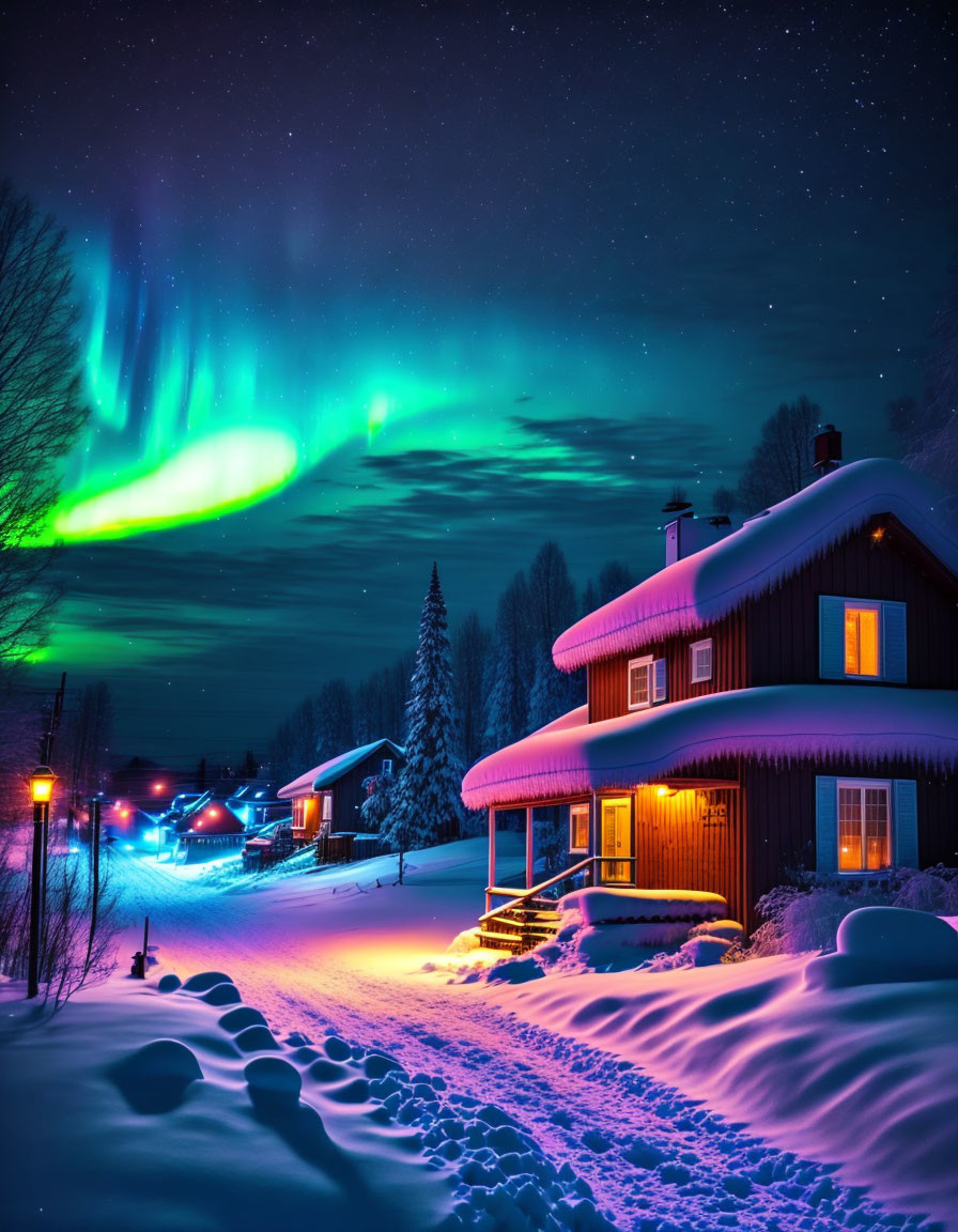 view of nothern lights from a street