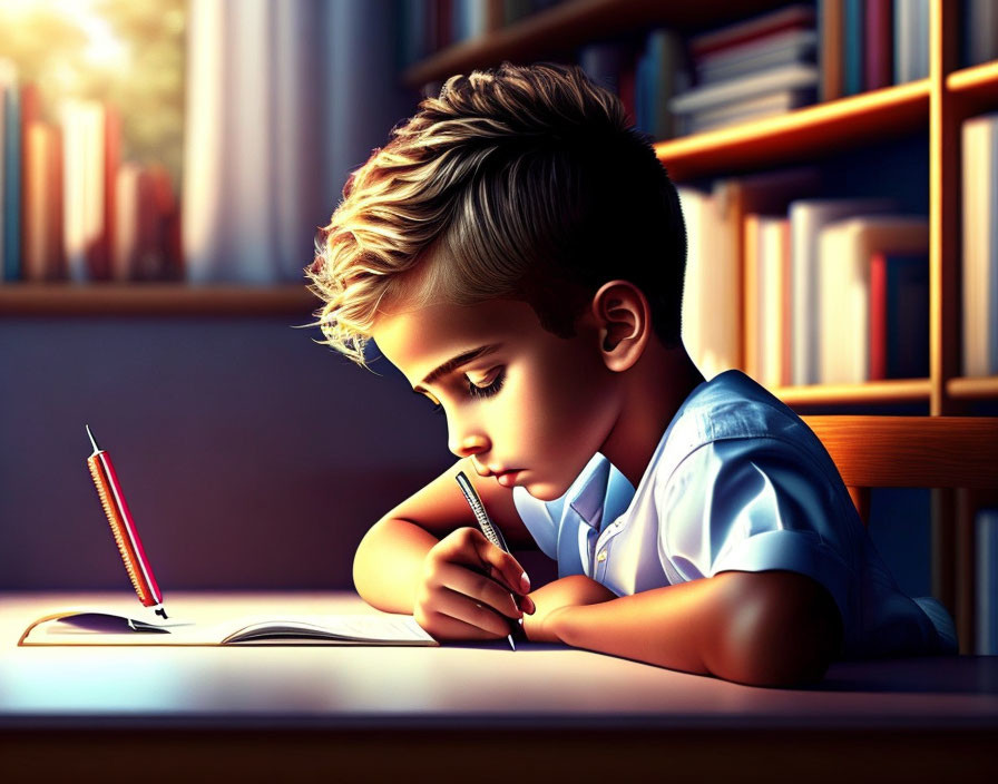 a boy writing something