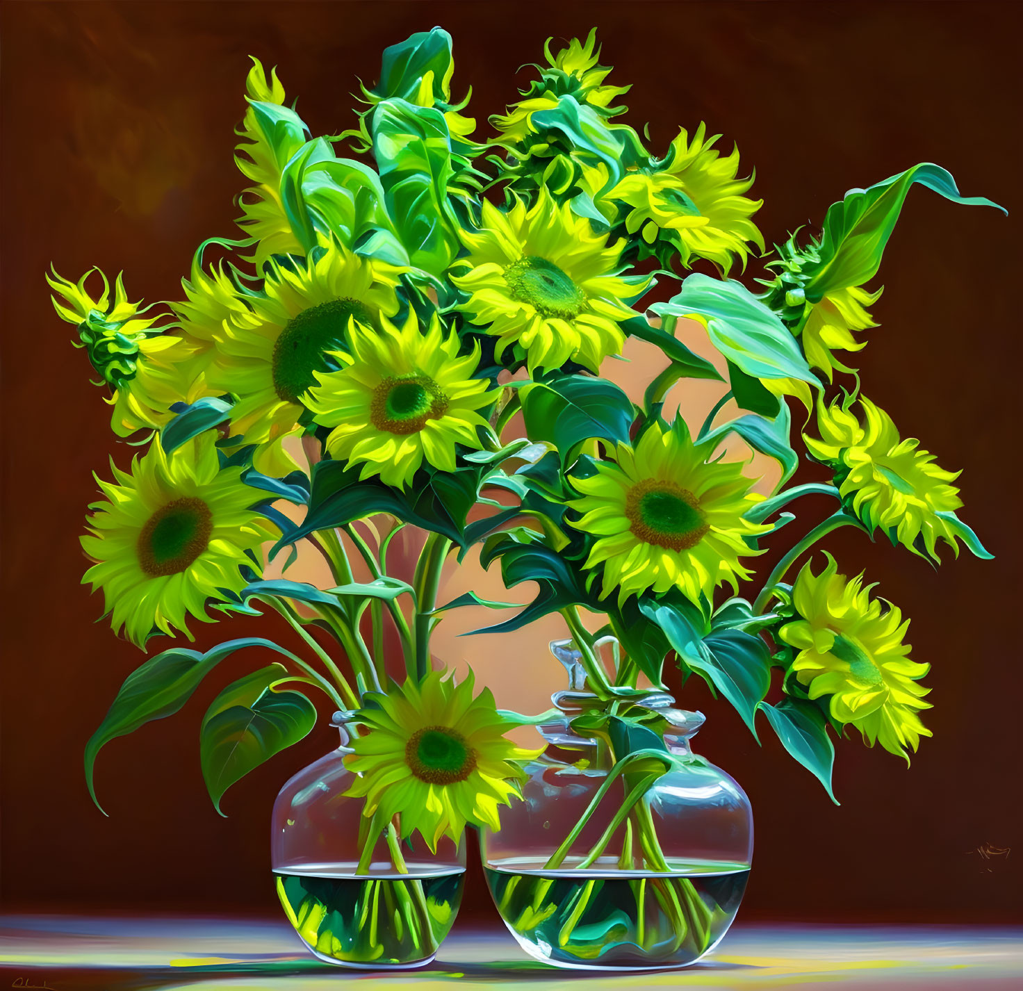 Oil painting Green Sunflowers
