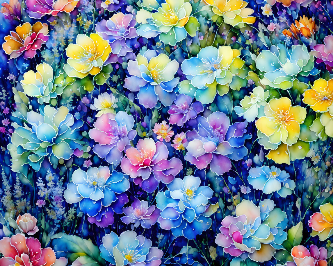 Colorful Floral Watercolor Painting with Splash Effect