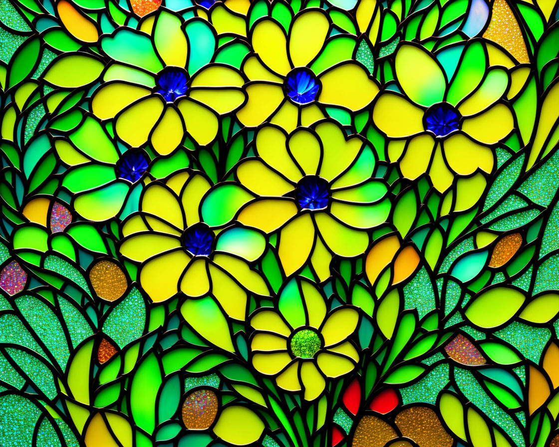 Hippie Church green sunflowers stained glass