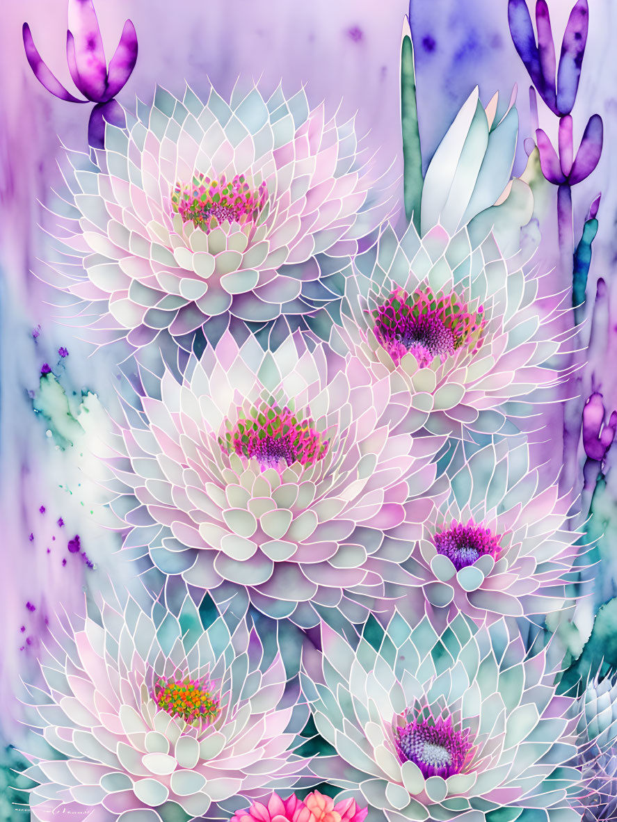 Watercolor cactus flowers
