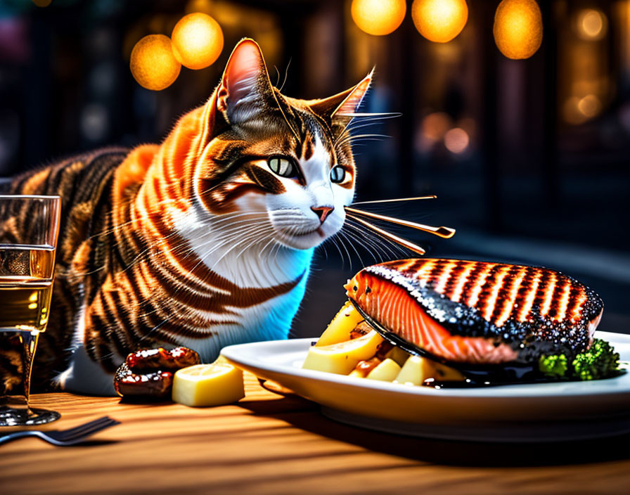 Cat enjoys dinner