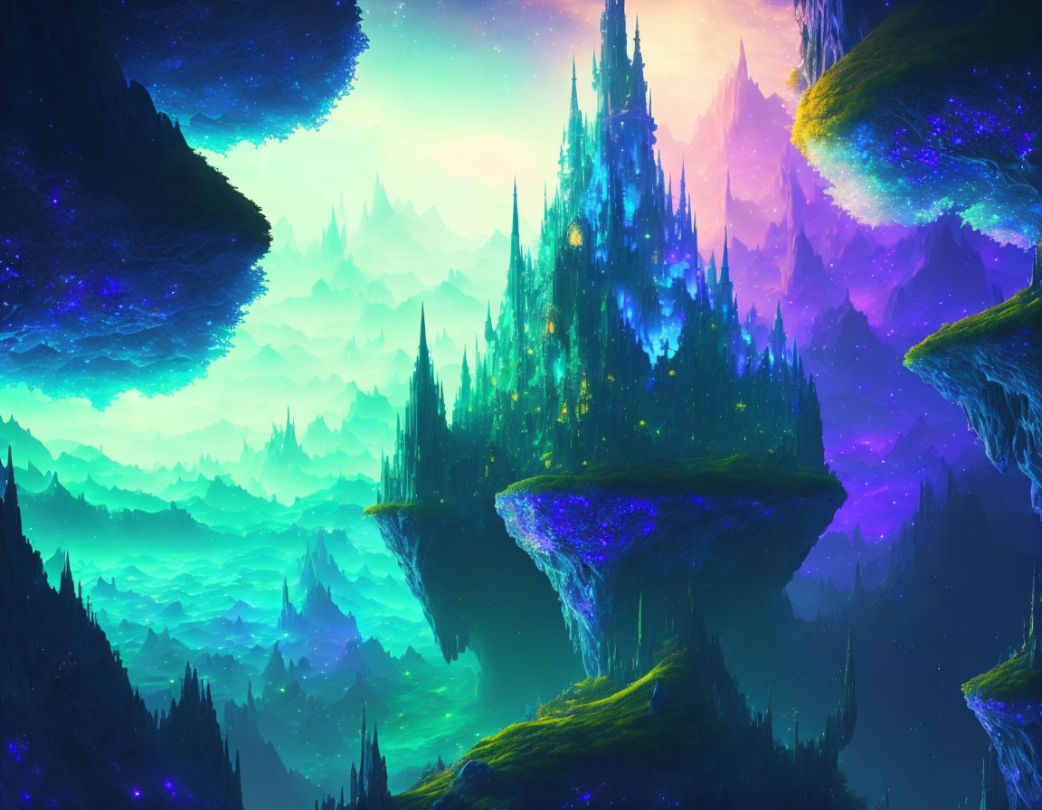fantasy castle of glass in the space void
