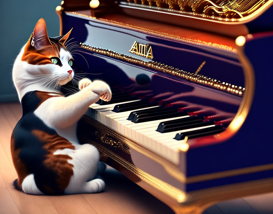 Um gato tocando piano