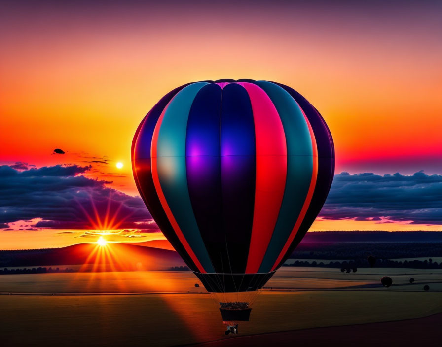 Hot air balloon at sunset. 