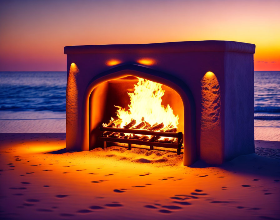 Fireplace made of sand on the beach