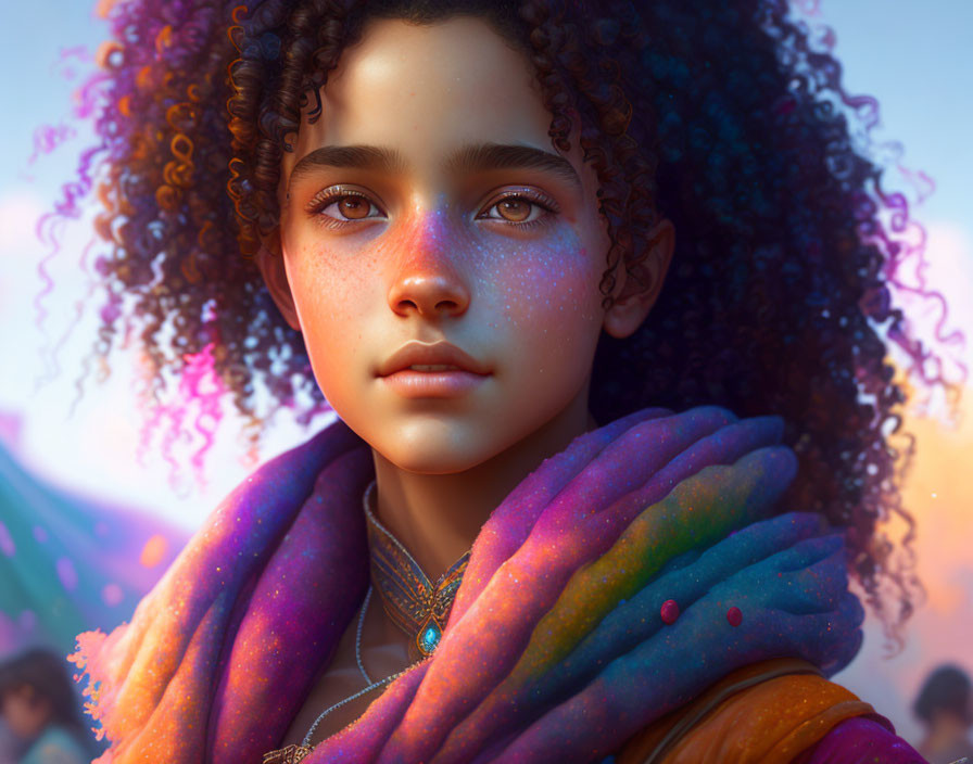 Afro girl with rainbow freckles