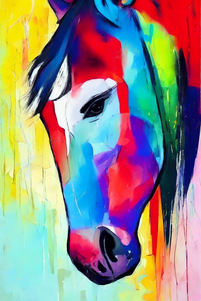 Colorful Abstract Horse Face Painting with Vibrant Strokes